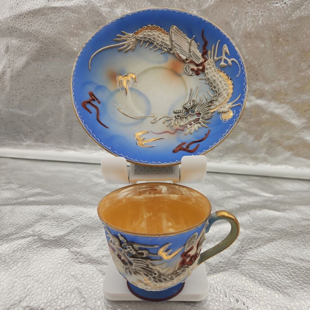 China Teacup Saucer Set Blue Dragon Occupied Japan No Chips, Cracks, Flaws VTG